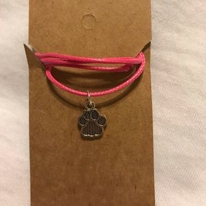 Pink Cord Silver Pendant Dog Paw Necklace